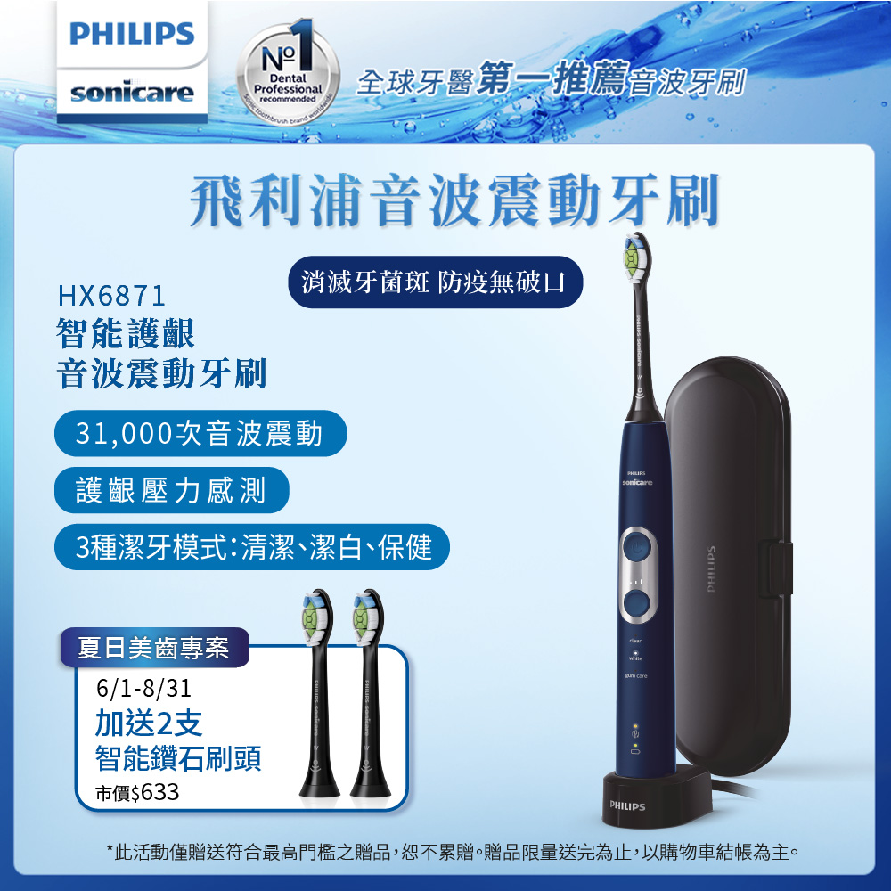 【Philips 飛利浦】智能護齦音波震動HX6871/42-星光藍