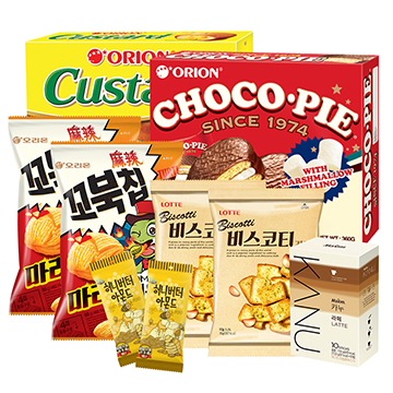 《韓國毆爸防疫零食箱》【好麗友+樂天+KANU+Tom〞s】綜合零食咖啡9件組