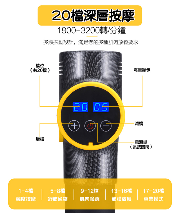 【LTP】專業降躁持久續航高效20段深層按摩筋膜槍 7件組 A10 