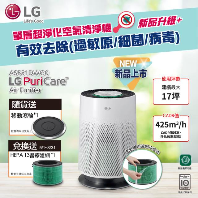 「測試環境請勿購買」【LG 樂金】PuriCare™ 360°空氣清淨機 AS551DWG0