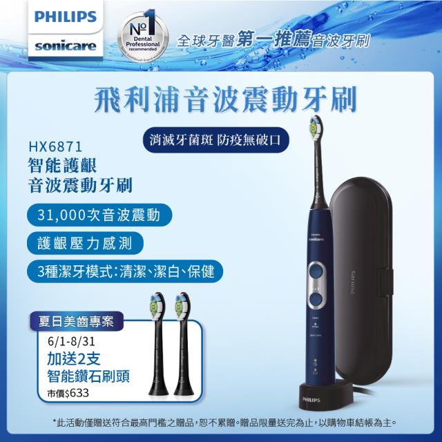 「測試環境請勿購買」【Philips 飛利浦】智能護齦音波震動HX6871/42-星光藍