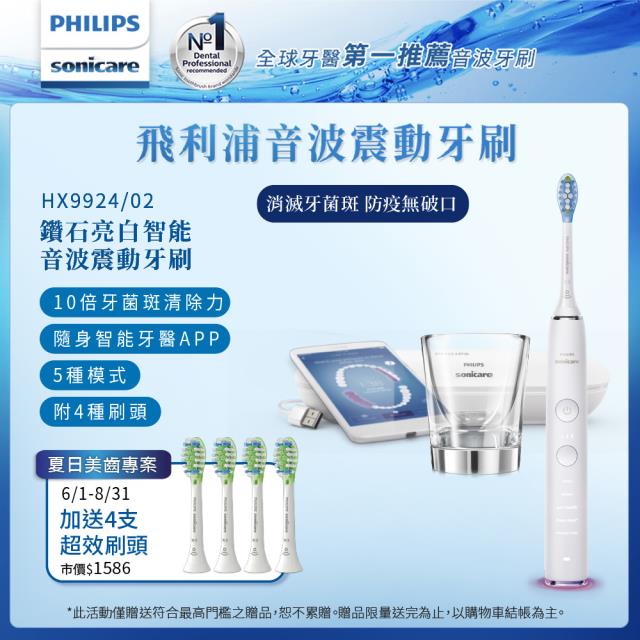 「測試環境請勿購買」【Philips 飛利浦】鑽石靓白智能音波震動電動牙刷HX9924/02