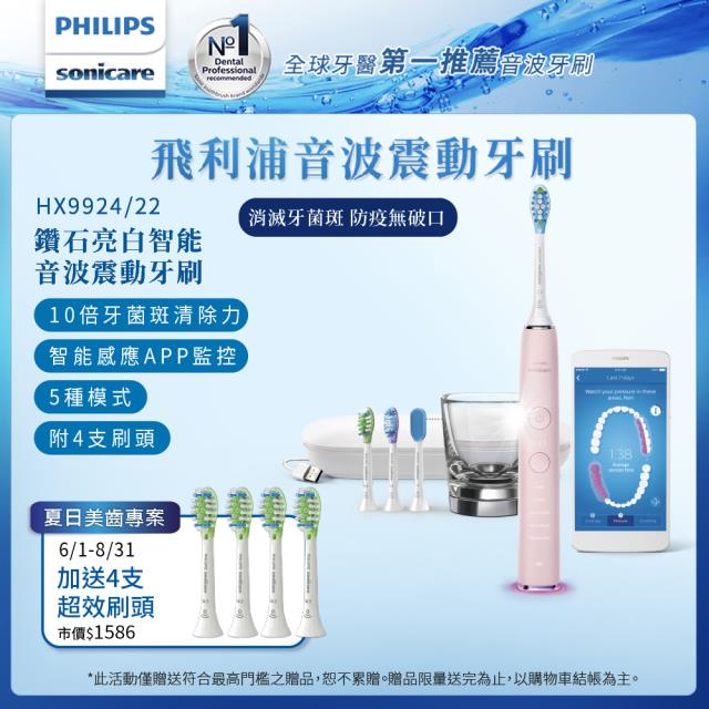 「測試環境請勿購買」【Philips 飛利浦】石靓白智能音波震動電動牙刷HX9924/22