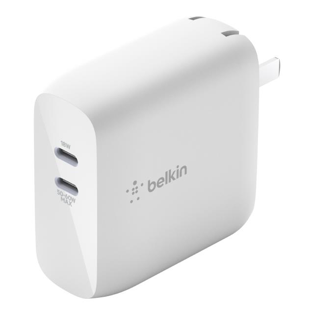 「測試環境請勿購買」【Belkin】Type-C旅充頭雙USB-C PD GaN-68W