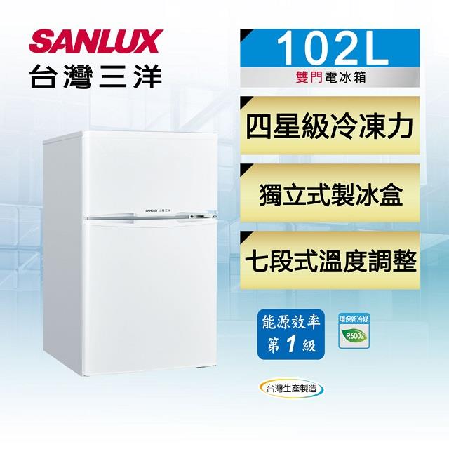 「測試環境請勿購買」SANLUX 台灣三洋102公升一級能效雙門定頻小冰箱SR-C102B1